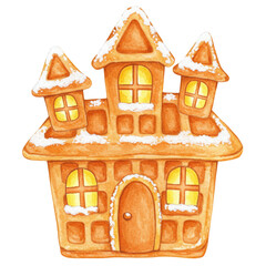 Charming Gingerbread House with Icing and Snow for Winter Holiday Festivities and Celebrations