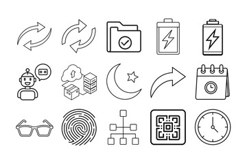 Fototapeta premium Business and Technology Line Art Vector Icon Set Isolated on White