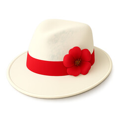 A classic white fedora hat with a creased crown and ribbon band.