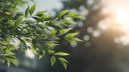 Lush green leaves on branches bathed in sunlight.