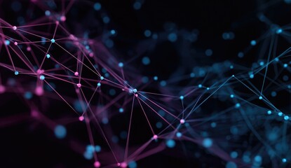 Abstract network of interconnected points and lines in pink and blue