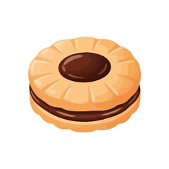 (Sweet Biscuit with Chocolate Filling. A delightful illustration of a rich cream-centered cookie, adorned with a luscious topping. Evokes childhood memories and comfort.)