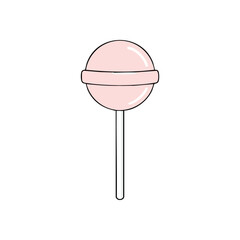 (Pink Lollipop Candy Minimalist Icon. A delightful pastel dessert emblem, perfect for designs evoking youthful joy or sugary indulgence. This simple confection graphic radiates a cheerful, nostalgic.)