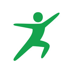 (Dynamic Green Human Figure Icon. Vibrant emerald silhouette depicts a person in an energetic pose, symbolizing health, vitality, sport, and wellness. Ideal for fitness branding.)