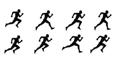 Obraz premium Silhouette of a Runner in Motion Multiple Positions on White Background