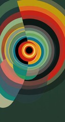 Abstract concentric circles in vibrant, overlapping hues, creating a dynamic, swirling effect