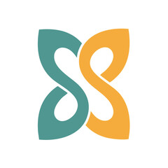 Obraz premium (Teal Orange Intertwined Symbol. Vibrant graphic design featuring two gracefully entwined forms in shades of teal and marigold. Symbolizes harmony, continuity, and collaborative growth.)