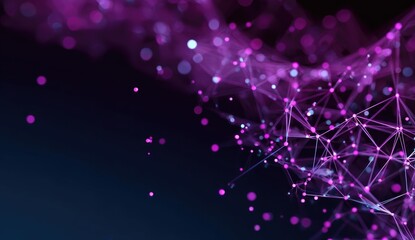 Abstract digital network design with purple and pink particles