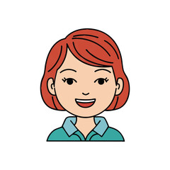 (Cheerful Red Haired Woman Avatar. Vector graphic depicting a joyful lady with auburn hair and a wide grin. This friendly portrait expresses positivity and welcoming vibes.)