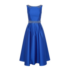Cobalt Blue Cocktail Dress: Elegant A-Line Gown with Crystal Embellishments