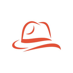 (Vibrant Orange Fedora Outline. This minimalist amber headwear graphic against black exudes classic style and a touch of enigma. Perfect for design projects needing a stylish emblem.)