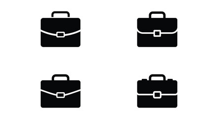 Four Black Briefcase Icons Arranged on a White Background Representing Business
