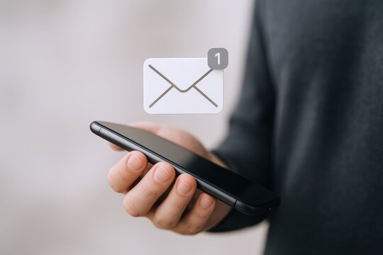 Checking Email on Mobile Phone, Communication and Technology Concept with Notification Icon Overlay