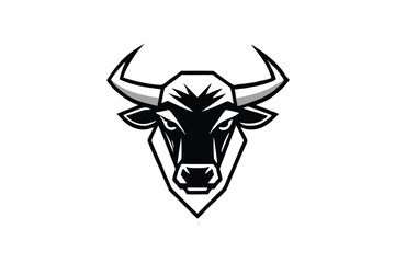 Bold bull head with stylized geometric shape shows monochrome color design