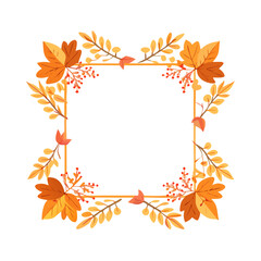 Autumn frame with orange leaves and floral border