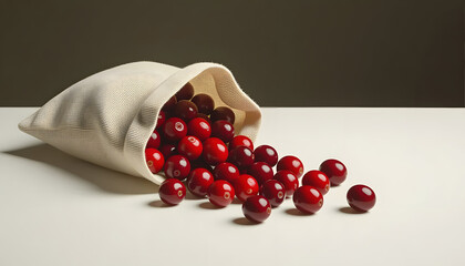 Rustic Still Life Cranberry Poured out of Burlap Bag Arrangement