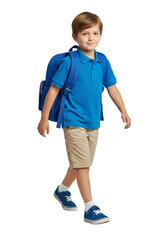 smiling school boy with backpack back to school isolated on white or transparent background