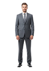 Business man standing and looking at camera isolated on white or transparent background