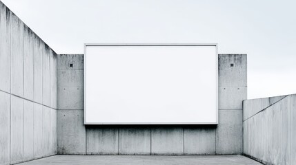 Obraz premium Blank Advertisement Billboard Mockup on Concrete Wall, Ideal for Urban Advertising and Marketing Campaigns