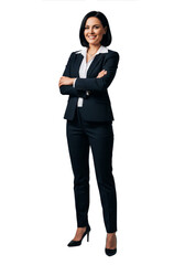 Business woman standing and with arms crossed isolated on white or transparent background