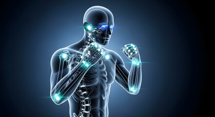 Anatomy Model Boxing with Blue Highlights on Dark Background