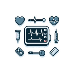 Heart rate monitor icon with ECG line, medical equipment