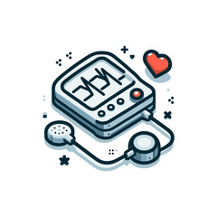Heart rate monitor icon with ECG line, medical equipment