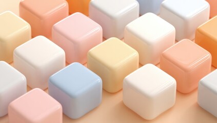 Fototapeta premium Pastel-colored, glossy cubes arranged in a grid pattern