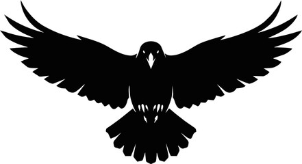 Obraz premium Majestic Crow: Front View Wings Extended Silhouette Vector