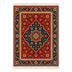 Intricate Persian Carpet Design Featuring a Central Medallion and Floral Border with Tassels