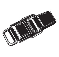 Black and white vector illustration of a safety belt buckle isolated on white background