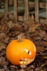 The traditional symbol of halloween with a spooky carved face holiday spirit concept