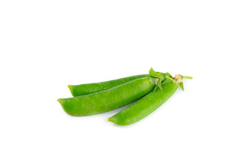 Fresh green pea pods with green peas isolated on white background. Sweet green peas. Green pea beans vegetables. Vegan. healthy vegetable