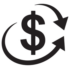Illustration of dollar symbol surrounded by arrows indicating financial exchange and growth