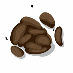Vector illustration of a pile of horse manure with flies on a white background. Suitable for herbivorous animal health signs.