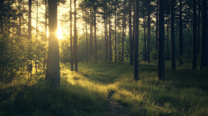 Obraz premium Green forest environment. Beautiful Forest