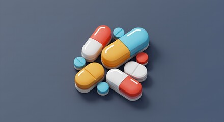 Vibrant assorted pharmaceutical pills and capsules arranged artistically on a clean background