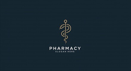 Modern pharmacy logo with elegant snake and staff symbol for healthcare branding