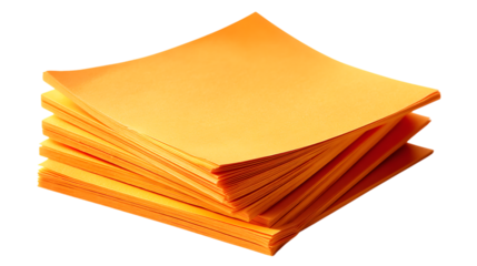 Stack of vibrant orange paper sheets transparent PNG isolated background