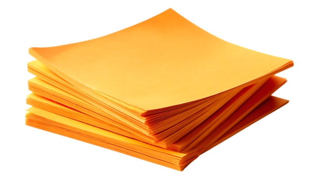 Stack of vibrant orange paper sheets transparent PNG isolated background