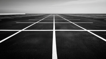 Minimalist Empty Parking Lot Black and White Grid Pattern for Commercial Space and Urban Design