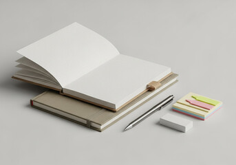 Minimalist Study Essentials with Open Notebook and Sticky Notes