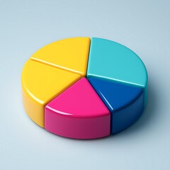 3D Colorful Pie Chart with Segmented Sections Displayed on a Smooth Blue Surface – Representing Data Analysis and Business Insights