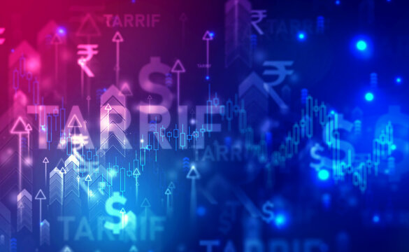 Tariff background of India and USA. Indian Rupee and Dollar symbol on financial Background, Invest and finance concept, Stock market chart. Business graph background