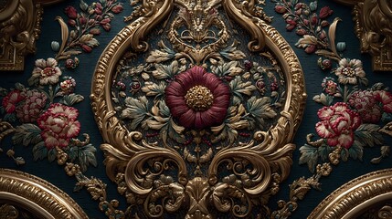 Intricate Floral Embroidery Design On Dark Blue Fabric