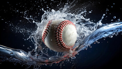 Baseball caught mid flight in a splash of water with dynamic motion and sports energy