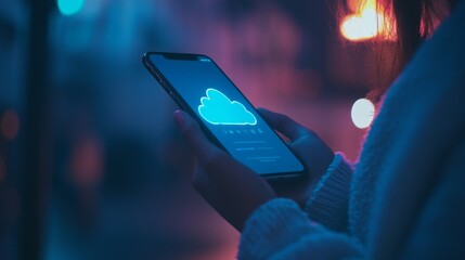 cloud icon glowing on the screen symbolizing data