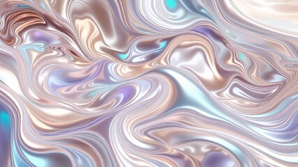 Subtle pearlescent waves flow together with iridescent highlights, creating an abstract and calming, reflective surface design