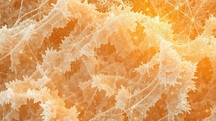 Abstract orange background with light frost-like pattern, geometric shapes, and glowing light points enhancing a sense of depth and detail