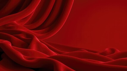 Obraz premium Crimson velvet drapes elegantly, creating a luxurious, textured background with soft folds and rich, saturated color, perfect for adding depth and drama